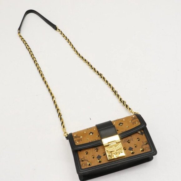 MCM Visetos Monogram Studded Mini Tracy Crossbody Bag Cognac - Picture 4 of 10